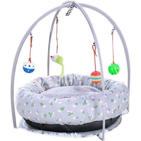 1 Tapis de jeu rond, jouets suspendus interactifs, coussin auto-chauffant, fond antidérapant, pour chats et chiens (1/5)