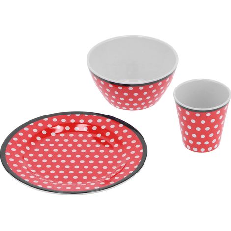 AB06010+BT009+CH62 Assiette à salade de fruits, bol et service de table à pois rouges (1/5)