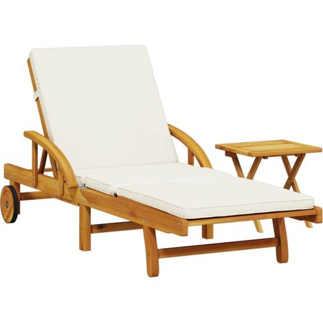 Chaise longue Transat Bain de soleil avec coussin et table bois d'acacia massif (1/5)