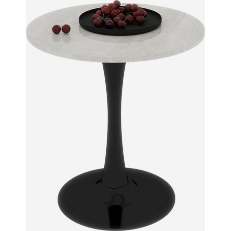Couchtisch Rund Modern, Beistelltisch mit Tischplatte in Marmoroptik, für Wohnzimmer und Esszimmer, Schwarz Weiß (1/5)