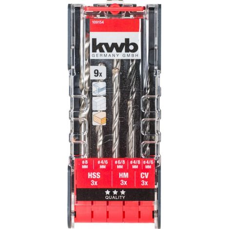 KWB POWER BOX SET DE FORETS DIAMÈTRE 4, 6, 8 MM PAR 3 X (9 PIÈCES, POUR BOIS, PIERRE ET MÉTAL), 1 PIÈCE, 109154 (1/5)
