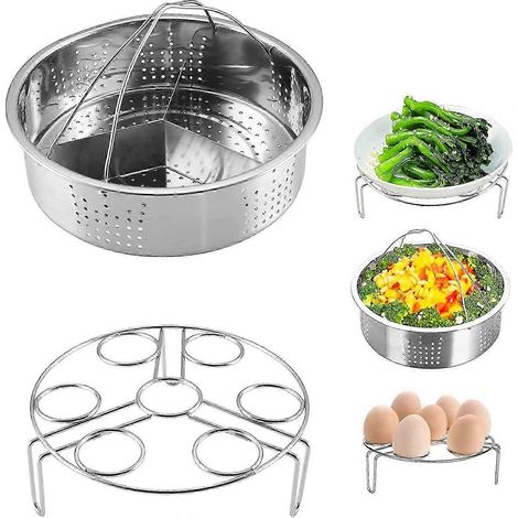 Set aus 3 Edelstahl-Dampfgareinsätzen mit drei Trennwänden, Schnellkochtopf (1/5)