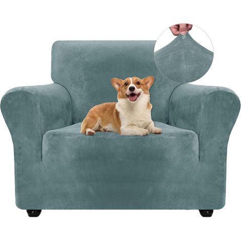 1 Housse de Canapé, Tissu Velours Extensible, Protection Animaux, Universel 1 Place, Gris Bleu (1/5)