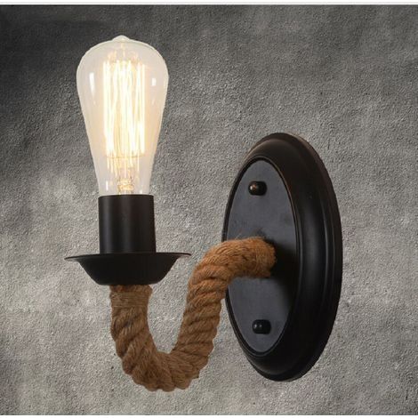 Vintage Wandleuchte, Hanfseil E27 Retro-Wandleuchte für den Innenbereich, geeignet für Flur, Dachboden, Schlafzimmer (Leuchtmittel nicht enthalten) (1/3)