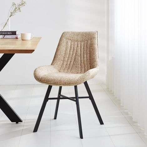 Chaise de salle à manger blanche en tissu chenille Jada - Sans (1/5)