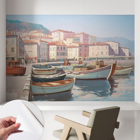 Tapete adhésive moderne pour salon et chambre à coucher Décoration rapide avec colle Port de plaisance en bord de mer 104x70 cm (1/5)