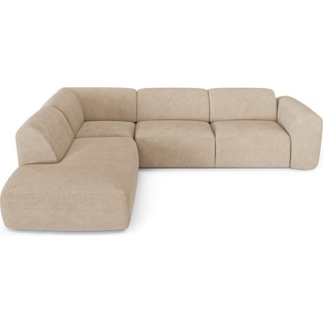 Canapé grand angle gauche 5 places en velours côtelé beige MYRA (1/5)