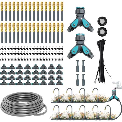 Kit Arrosage Automatique Complet 60M - Système Micro-Irrigation avec Tuyau Gris 4/6mm et Buses en Laiton Réglables, pour Plantes, Fleurs et Potagers (1/5)
