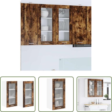 vidaXL Hängeschrank -  Hängeschrank mit Tür 2 pcs Geräucherte Eiche 40 x 31 x 80 cm (1/5)