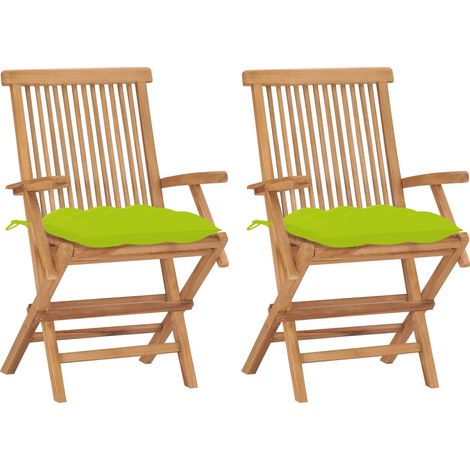 vidaXL Sedie Giardino 2pz con Cuscini Verde Chiaro Legno Massello Teak (1/5)