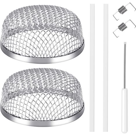 Rejilla de ventilación para horno de RV, mosquitera, cubierta de ventilación para calentador de RV con herramienta de instalación y goma de silicona, 2.8 x 1.3 pulgadas, paquete de 2