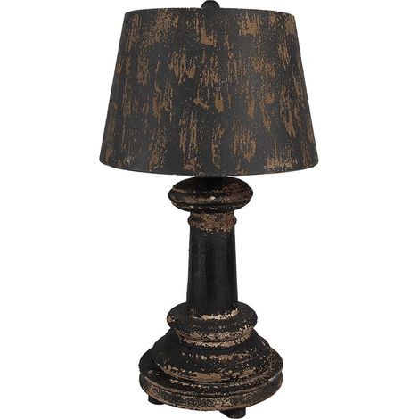 Lampe de Table en Bois Style Brocante Lampe de Bureau Marron et Noir Ø 35 x 64 cm - PANGIVO (1/4)