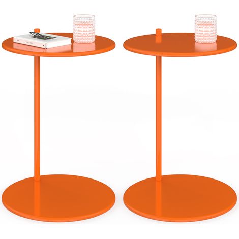 Lot de 2 tables d'appoint rondes, bouts de canapé, tables de chevet LEONTINE 40 cm métal orange