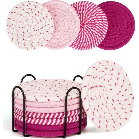 Posavasos rosas - Protectores de mesa para bebidas - Para servir bebidas - Algodón absorbente - 8 unidades - Rosa (1/5)