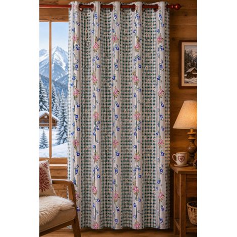 Rideau à œillets Alpina – Motif floral montagne - 140x250cm - Vert foncé (1/2)