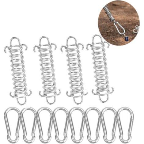 BUNTHAUS PA 4PCS Ressort Voile d'Ombrage et 8PCS Petit Mousqueton, Fixation Voile d'Ombrage Boucle Corde Ressort pour Tente Camping en Plein Air Randonnée Voyage Pique-Nique,AAMUNPA (1/4)