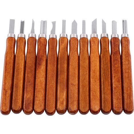 Ensemble de 12 couteaux à sculpter le bois SK2 avec manche imitation palissandre, emballage neutre (1/3)