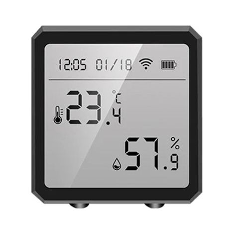 Thermomètre et hygromètre intelligent WiFi avec commande vocale, capteur sans fil de température et d'humidité ambiante, et batterie.