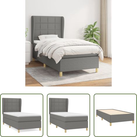vidaXL Kopfteil - Boxspringbett mit Matratze Dunkelgrau 100x200 cm Stoff (1/5)
