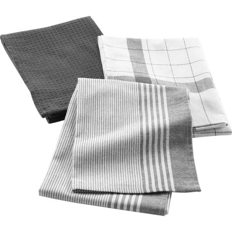 Lot de 3 torchons en coton tissé nid d’abeille Gris anthracite 50x70 cm (1/3)