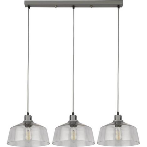 Searchlight Odeon Suspension de plafond à 3 barres lumineuses en métal gris et verre (1/2)