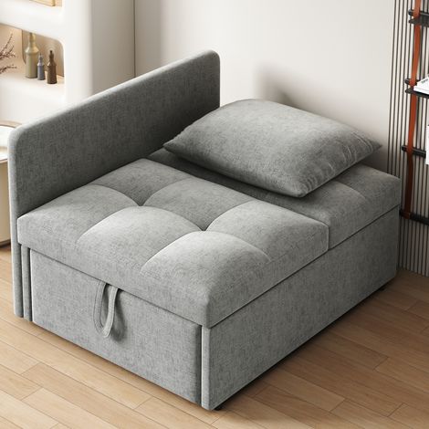 Canapé Lit Escamotable 3 en 1, Sofa Convertible en Lin avec Dossier Réglable, Canapé Relax pour Petits Espaces, Lit d'Appoint Multifonction (1/5)
