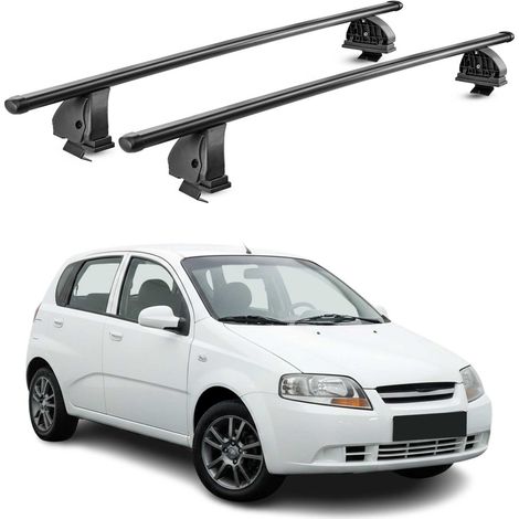 OMAC Stahl Dachträger Querträger Chevrolet Kalos Schrägheck 2005-2008 – TÜV / DIN 75302:2019 – Abschließbar – Max. 75 kg – 2 Stangen – Schwarz (1/5)