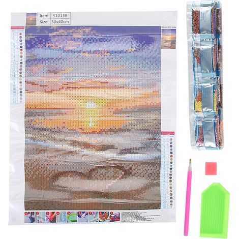 Kit de peinture diamant 5D pour enfants, accessoires de bricolage strass, décoration murale maison, tableau mer plage 30x40cm, pose complète (1/5)