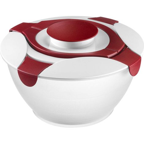 Westmark Insalatiera con manico e contenitore per condimento, Capacità: 6,5 litri, Plastica, Praktika, Trasparente/Bianco/Rosso, 2422227R (1/5)