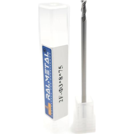 Fresa in metallo duro integrale per alluminio, 2 taglienti, 3 x 8 x 75 mm, durezza 45 HRC (1/4)