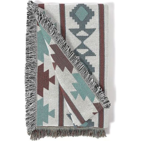 Plaid aztèque, couvertures tribales du sud-ouest avec pompons, couverture amérindienne pour canapé, chaise, lit, extérieur, plage, voyage 50"x60", multicolore (1/5)