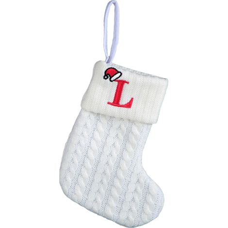 Chaussette De Noël - Tricot Blanc Avec Broderie Lettre Personnalisable - Décoration Arbre De Noël Et Cheminée - 19,8 Cm - Lot De 1 (1/5)