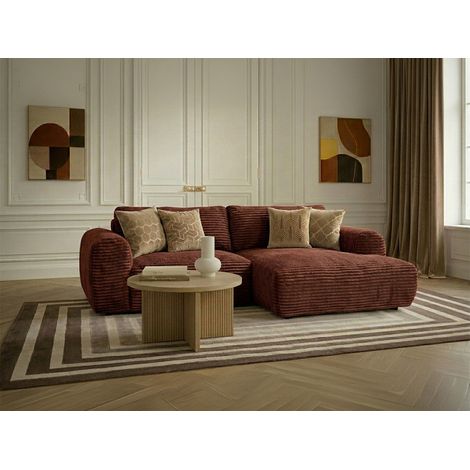 BOBOCHIC - Canapé d'angle compact convertible coffre LUCIEN gros côtelé doux Angle droit Orange (1/5)