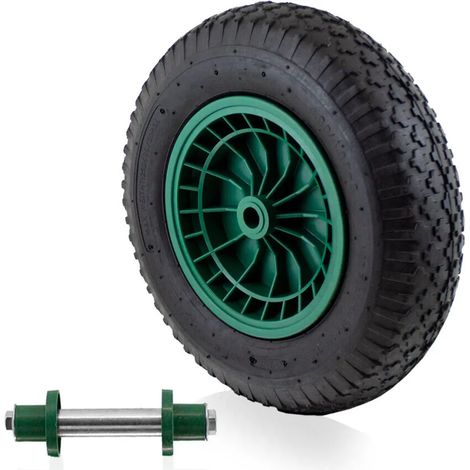 1 roue pneumatique de rechange avec essieu pour brouette MS-16318 (1/5)