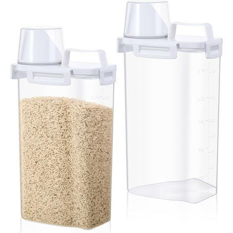 Lot de 2 bacs de 3 L pour litière/grains grossiers, avec couvercle hermétique et poignée. Bac à litière avec bec verseur. Seau à litière robuste et refermable pour grains grossiers, riz ou litière pou (1/5)