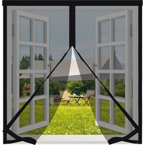 Moustiquaire magnétique pour fenêtre, 95 x 90 cm, sans perçage, fermeture automatique, rideau anti-moustiques pour fenêtres de balcon et fenêtres coulissantes, couleur noir (1/5)