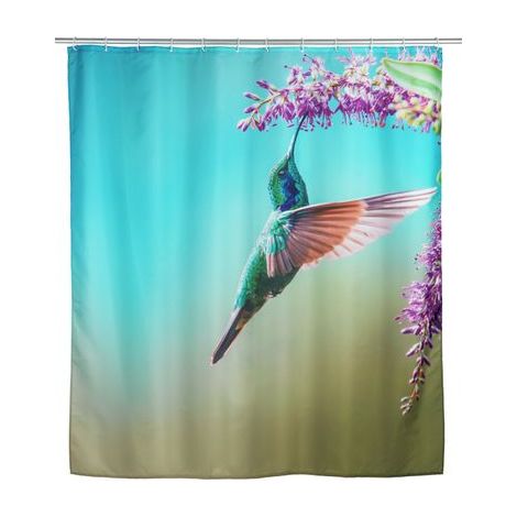 WENKO Rideau de douche Managua, 180 x 200 cm, rideau 100 % polyester avec œillets métalliques & bande de lest en caoutchouc pour douche et baignoire, hydrofuge & lavable, 12 anneaux blancs inclus (1/2)
