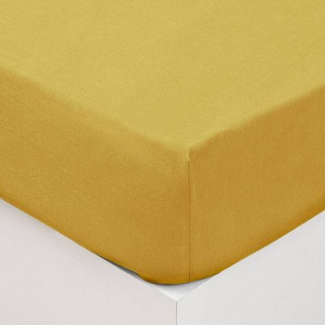 Drap-housse en coton lavé jaune moutarde 160x200 cm - Confort et élégance pour votre chambre - (1/4)