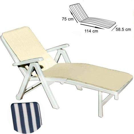 TrAdE Shop Traesio - Cuscino Per Lettino Prendisole Bianco Blu Poliestere Morbido 75 X 114 X 58,5 Cm -