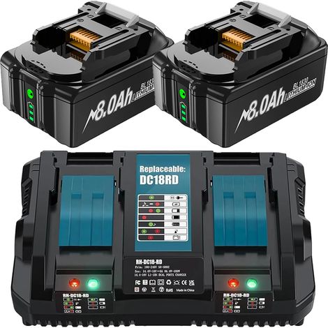 Batería recargable, capacidad de 8000 mAh, funciones de seguridad, cargador de 2 x 8,0 Ah y 6 A. (1/2)