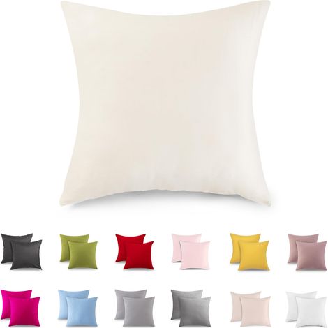 Set of 2 Taie Oreiller 40x40 cm, 100% Coton, Taie d'oreiller avec Fermeture éclair Très Douce, Convient Aux Personnes Souffrant D'allergies, Laine Blanche (1/5)