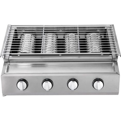 Gril à gaz BBQ, en acier inoxydable, 4 brûleurs, Argent (1/2)
