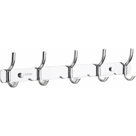 Badezimmer-Garderobe, Metall-Wandgarderobe, 5 Haken, Badezimmer-Wandhaken, SUS304-Edelstahl, gebürstete Oberfläche (gebürsteter Stahl, 5 Haken)