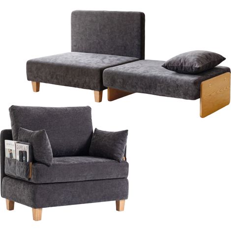 Beyamis Canapé simple lit 2 en 1 convertible 94x63x89cm Gris foncé (1/5)