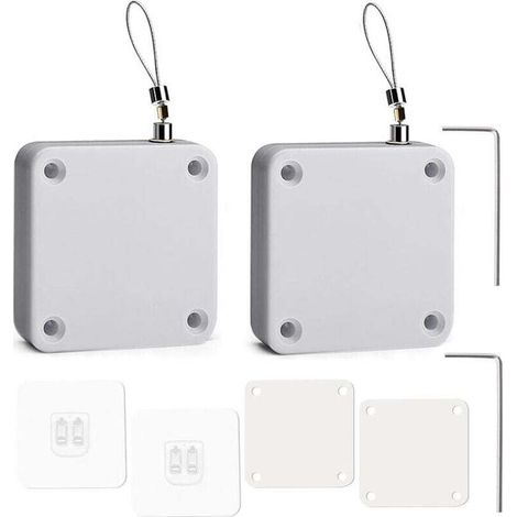 Ferme-portes automatiques, lot de 2, ferme-portes automatiques à capteur sans perçage, ferme-portes automatiques à capteur avec cordon de traction, modèle sans perçage pour chambre à coucher, blanc.