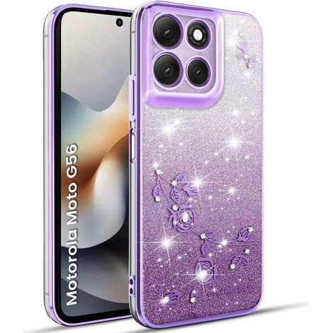 Custodia per Motorola Moto G56 5G, fiore glitterato, viola (1/5)