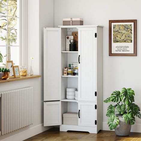 Buffet de cuisine blanc moderne, meuble de rangement 2 portes 3 tablettes en MDF et aggloméré. (1/5)