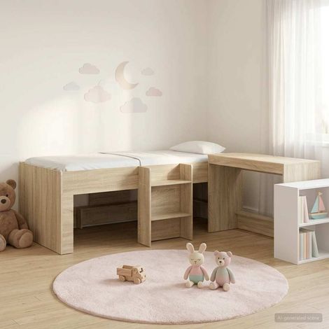 vidaXL Lit haut pour enfants avec bureau 2 pc Chêne Sonoma (1/5)