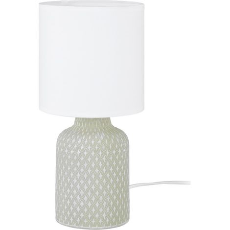Lámpara de sobremesa Eglo Bellariva 40W Forma Cilíndrica Ø 15 cm. Dormitorio, oficina y zona de trabajo. Estilo clásico. Cerámica y Textil. Color blanco y gris