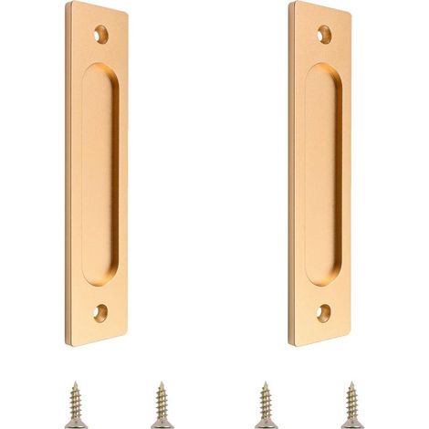 Poignée de porte coulissante rectangulaire, poignée de porte coulissante encastrée en aluminium avec vis de montage, adaptée aux portes coulissantes (Or mat, 2 pièces) (1/5)